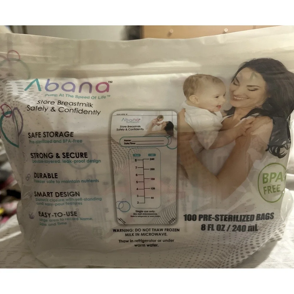Abana Breastmilk Storage Bags 200‎ Count 8oz BPA-Free Pre-Sterilized New
